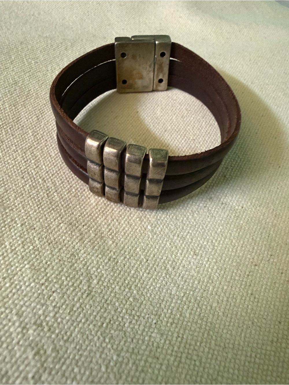 Brown Leather Woman’s Multi-Strand Bracelet with Silver Accents